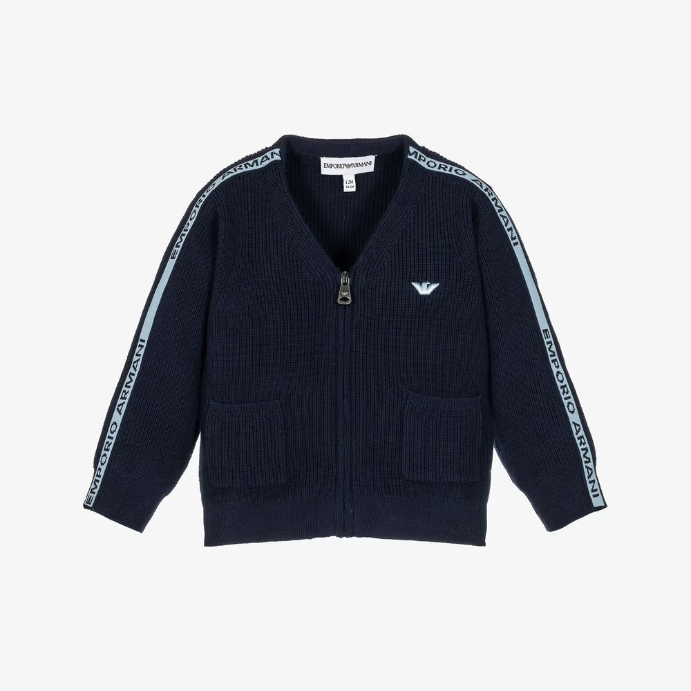 Armani Junior Baby Logo Trim Zip Sweater