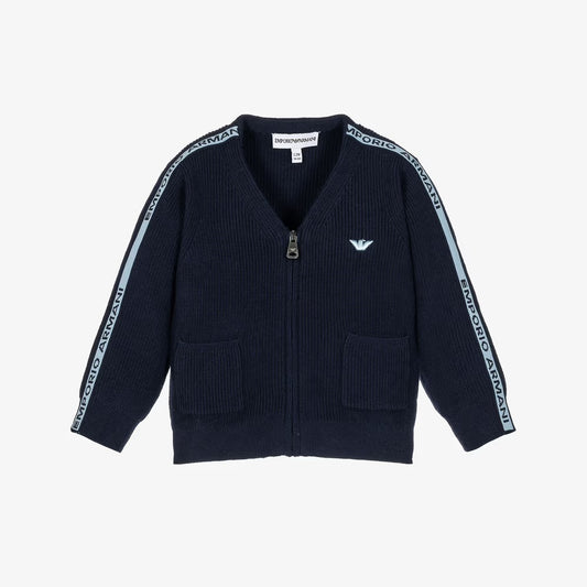 Armani Junior Baby Logo Trim Zip Sweater