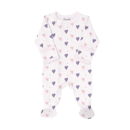 Coccoli Modal Hearts Print Zip Footie