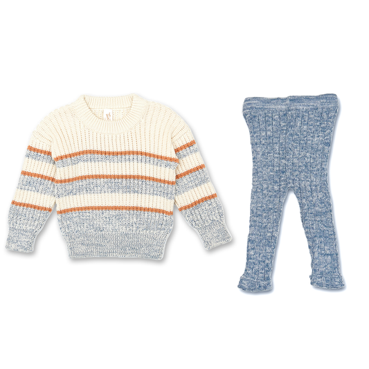 Tun Tun Knit Striped Henry Sweater & Legging Outfit