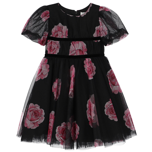 Monnalisa Sophie Rose Print Tulle Dress