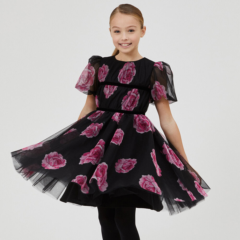 Monnalisa Sophie Rose Print Tulle Dress