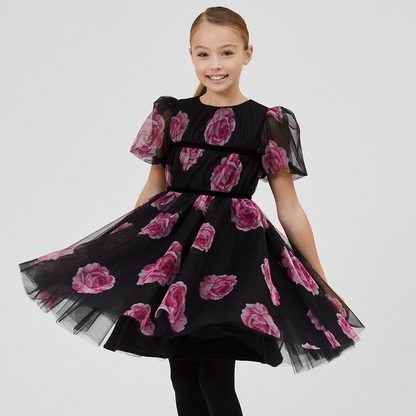 Monnalisa Sophie Rose Print Tulle Dress