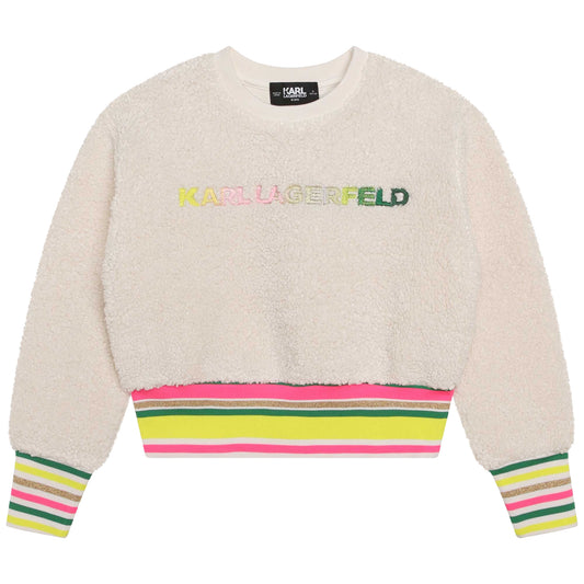 Karl Lagerfeld LS Sherpa Sweater w/ Multicolored Logo