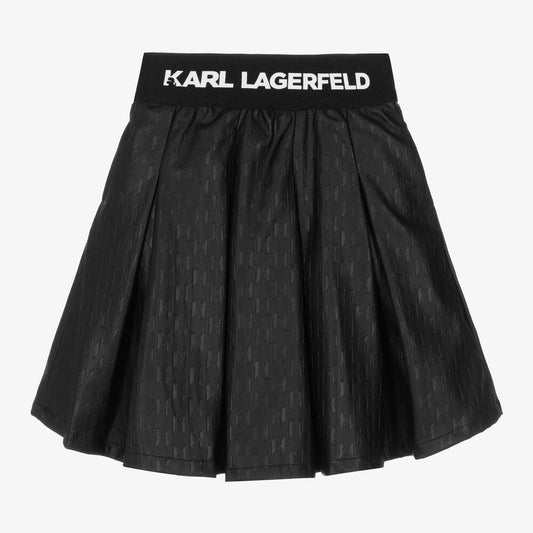 Karl Lagerfeld Faux Leather Embossed Logo Skirt