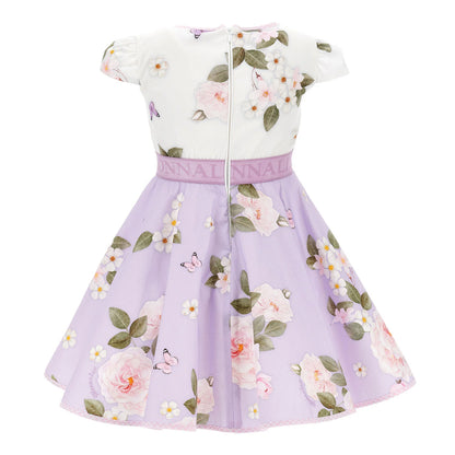 Monnalisa St. Tropez Floral Dress w/ Logo Belt