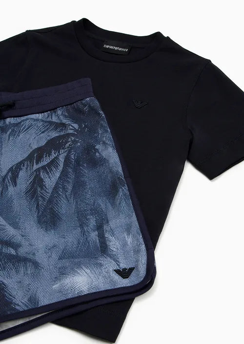 Armani Junior SS T-Shirt & Palm Tree Print Shorts Outfit
