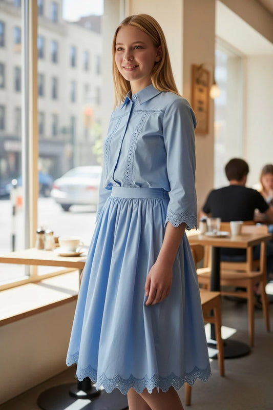 Twinset Embro Detail Blouse & Skirt Outfit