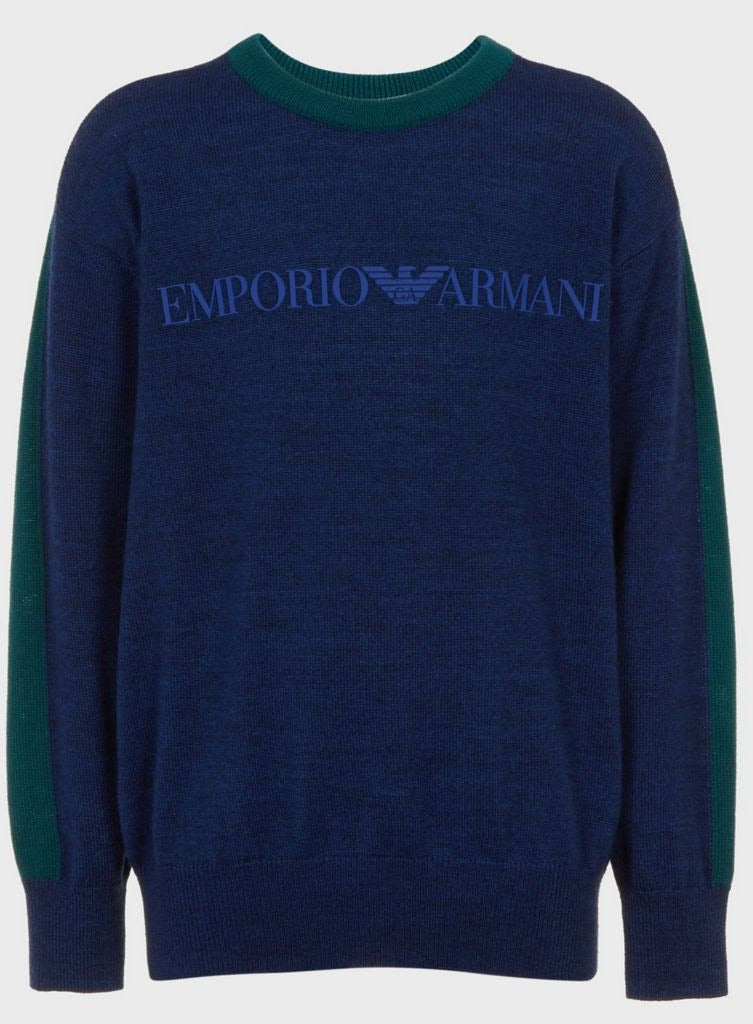 Armani Junior Boy's Bicolored LS Sweater w/ Front Logo