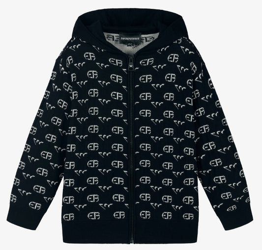 Armani Junior Logo Allover Zip Cardigan