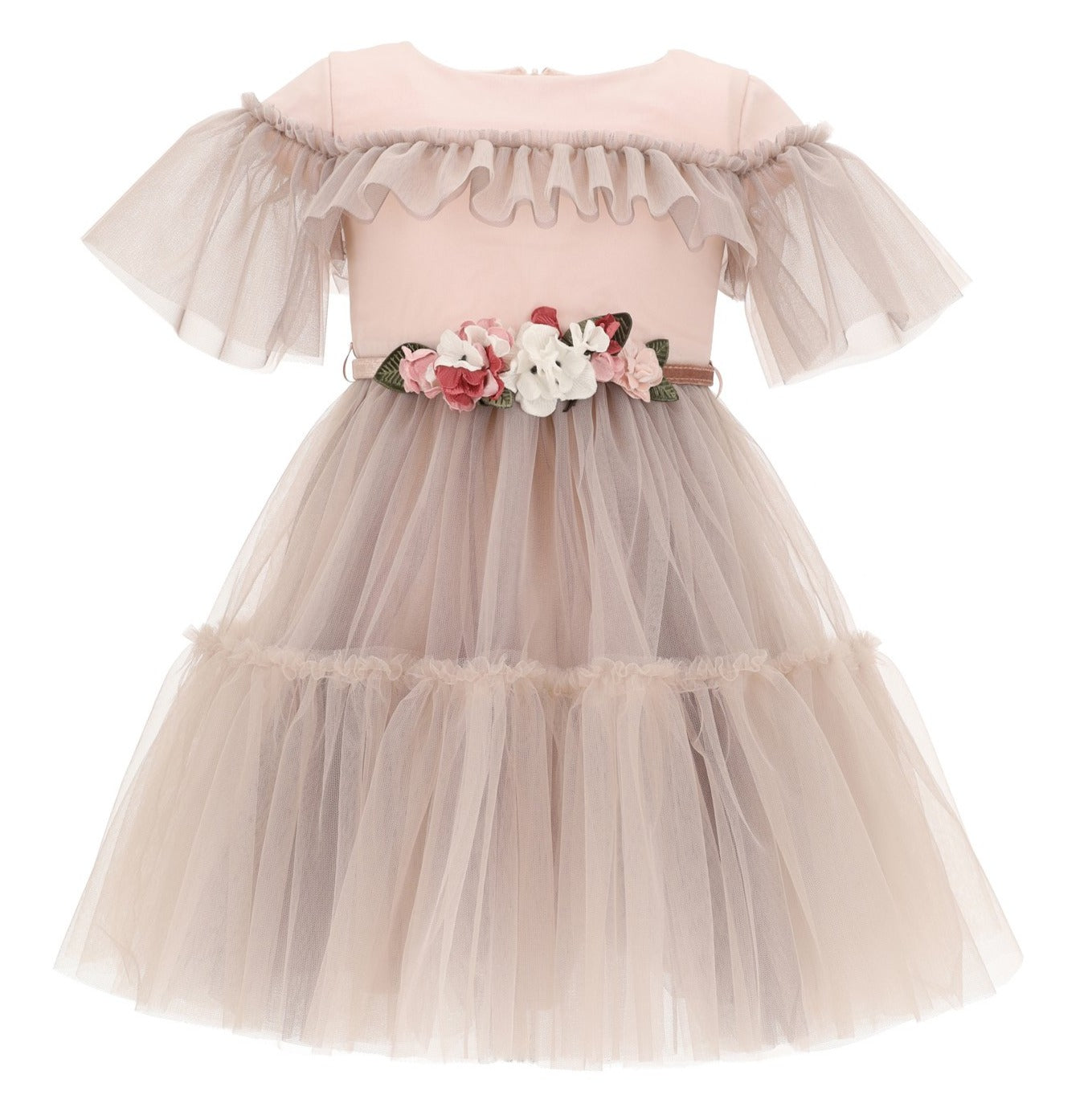 Monnalisa Flutter Tulle Caramello Dress