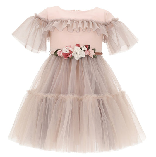 Monnalisa Flutter Tulle Caramello Dress