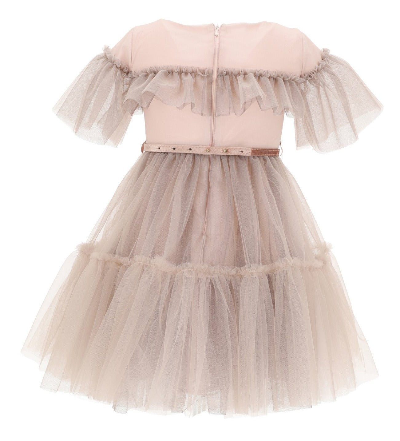 Monnalisa Flutter Tulle Caramello Dress