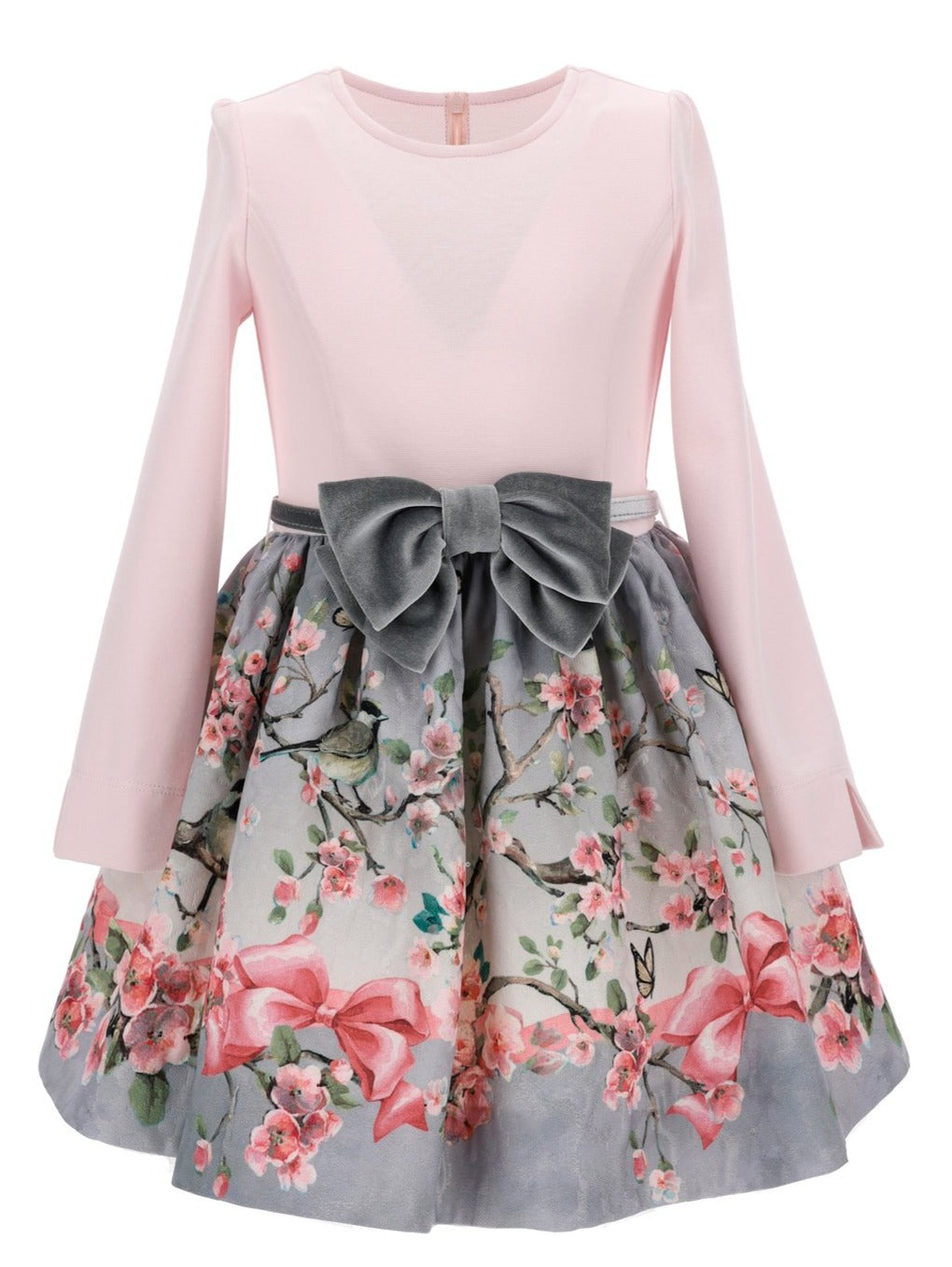 Monnalisa Floral Grigio Dress
