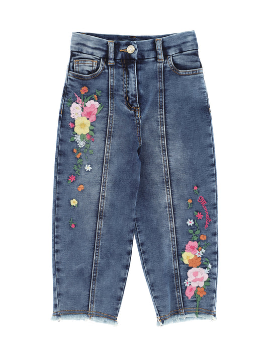 Monnalisa Floral Stretch Denim Pants