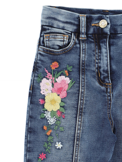 Monnalisa Floral Stretch Denim Pants