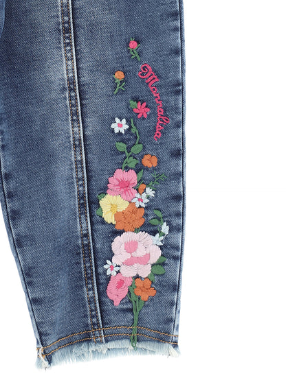 Monnalisa Floral Stretch Denim Pants