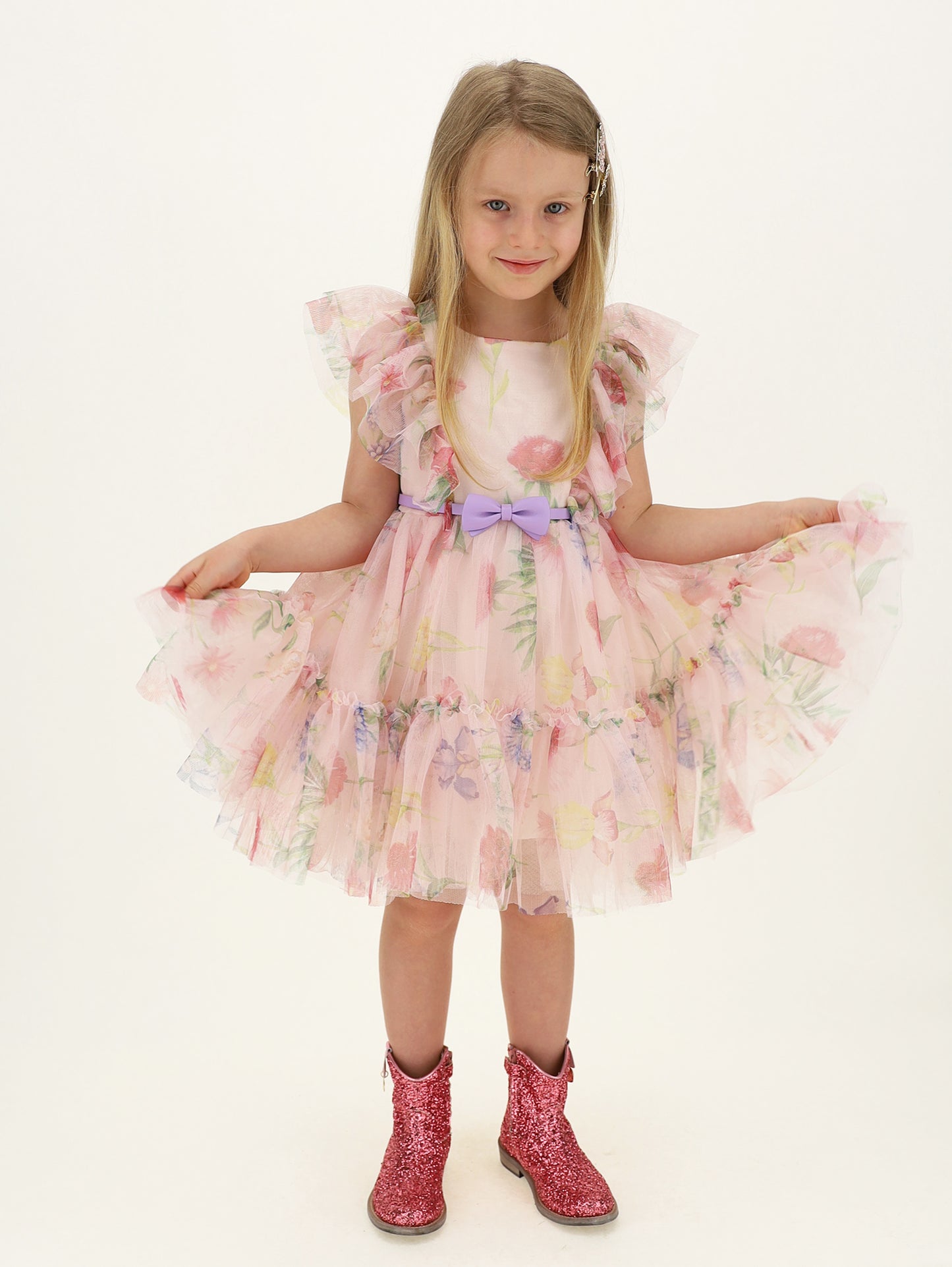 Monnalisa Floral Tulle Dress