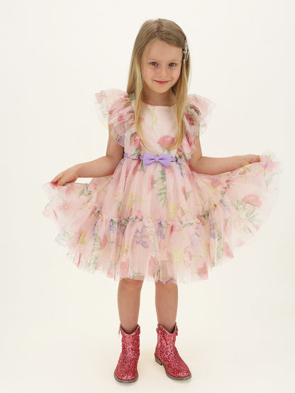 Monnalisa Floral Tulle Dress