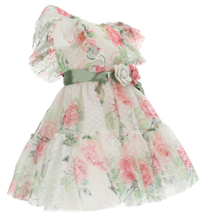 Monnalisa Rose Bloom Tulle Dress