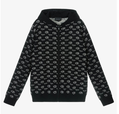 Armani Junior Allover Logo Zip Hooded Cardigan