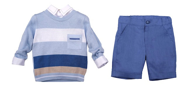 Bimbalo LS Striped Sweater & Shorts Outfit