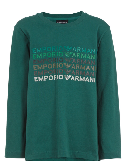 Armani Junior Long Sleeve Multi Logo T-Shirt