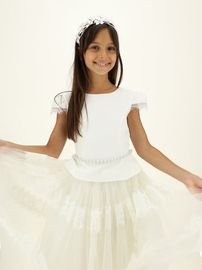 Monnalisa Teen Tulle & Lace Dress