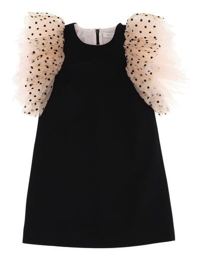 Monnalisa Crepe Tulle Sleeves Dress