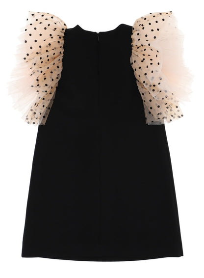 Monnalisa Crepe Tulle Sleeves Dress
