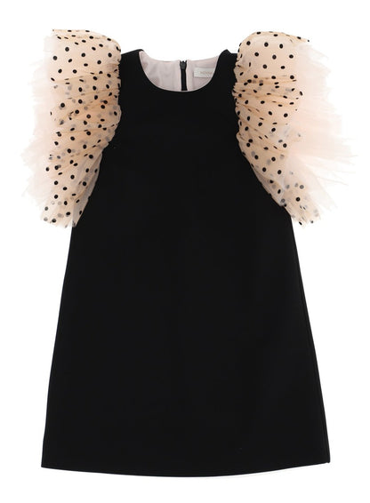 Monnalisa Crepe Tulle Sleeves Dress