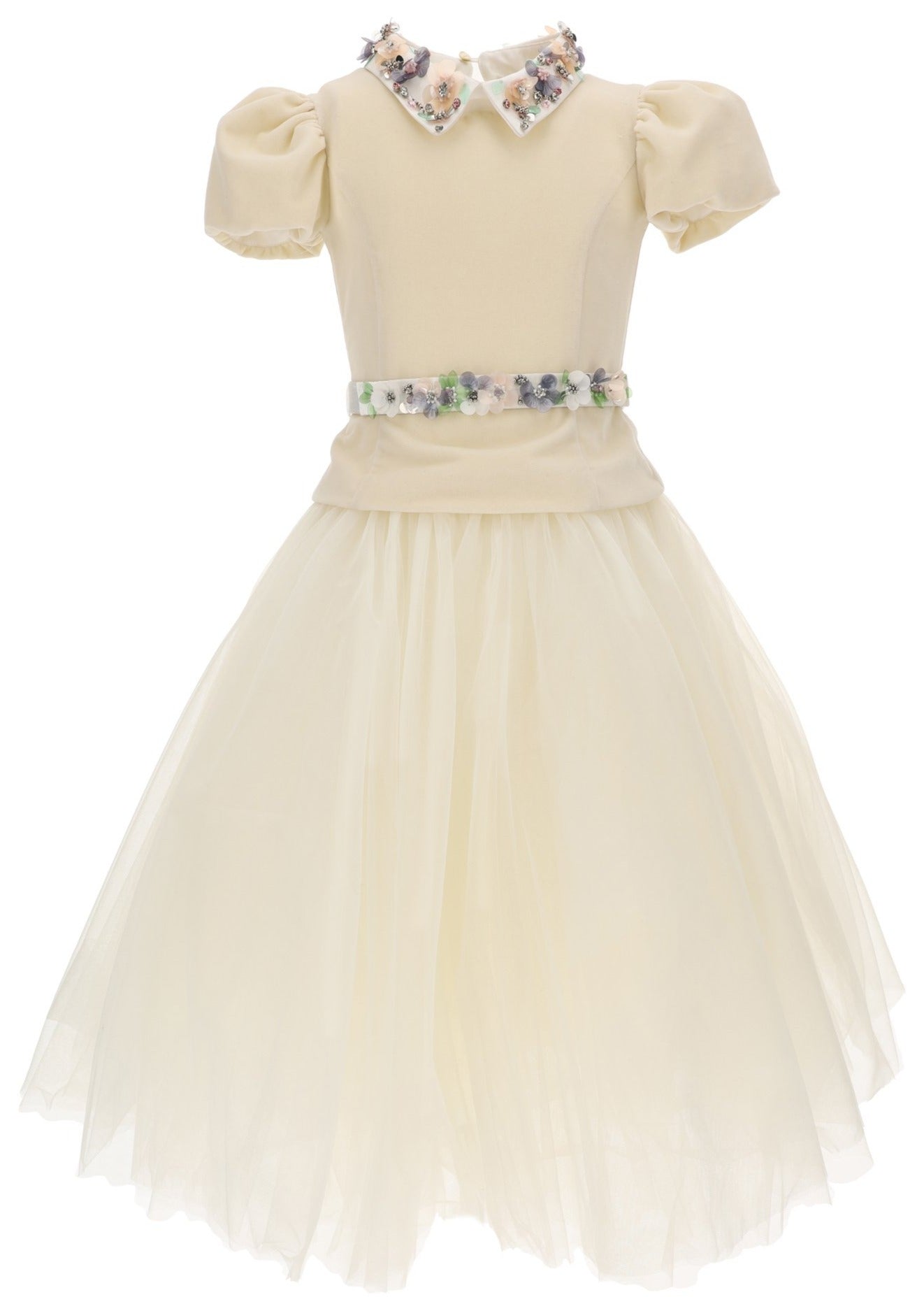 Monnalisa Flower Collar Tulle Bottom Dress