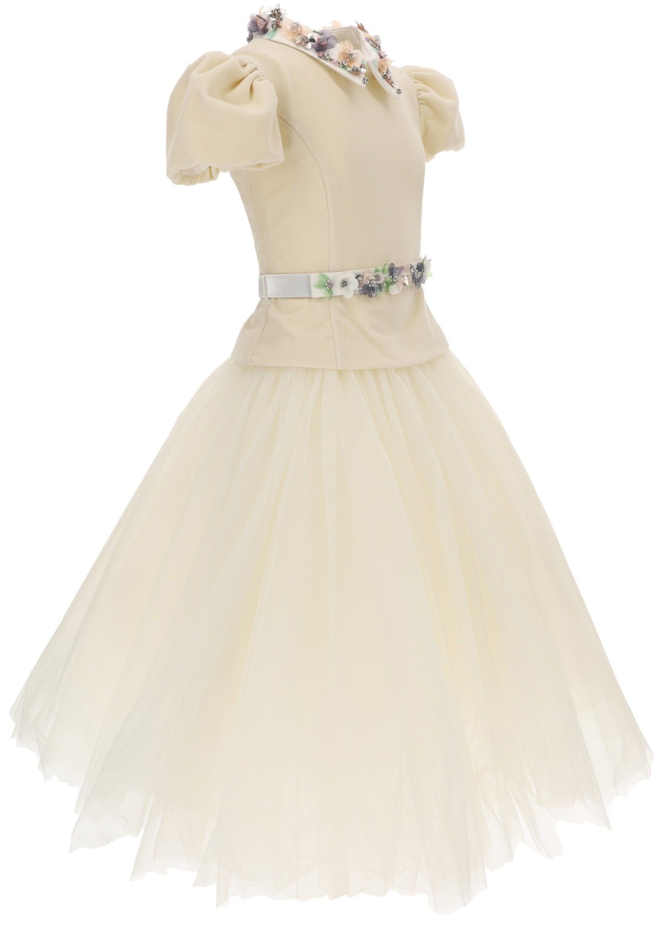 Monnalisa Flower Collar Tulle Bottom Dress