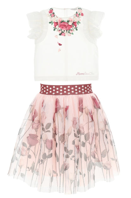 Monnalisa Floral Top & Skirt Outfit Set