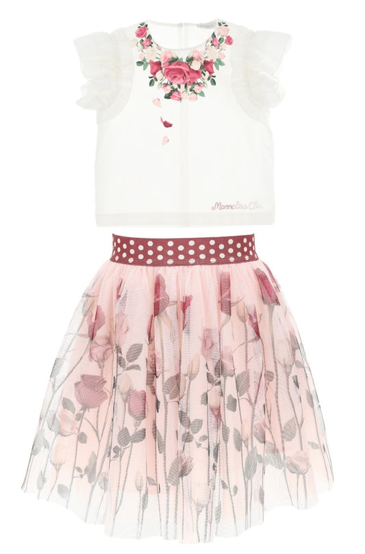 Monnalisa Floral Top & Skirt Outfit Set