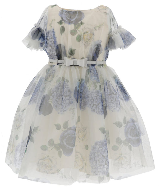 Monnalisa Floral Tulle Flutter Sleeve Dress