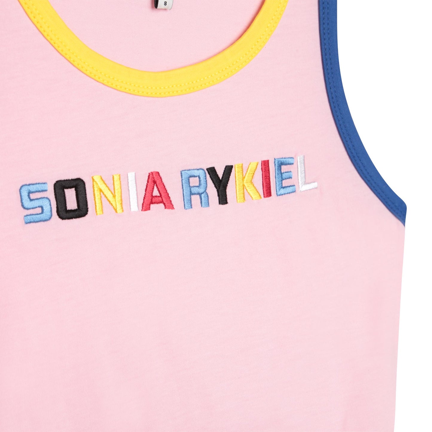 Sonia Rykiel Short Sleeve Front Tie Tank Top w/ Multicolored Logo