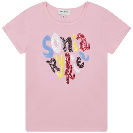 Sonia Rykiel Short Sleeve T-Shirt w/ Multicolor Sequin Graphic