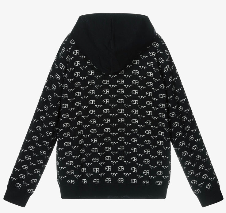 Armani Junior Allover Logo Zip Hooded Cardigan