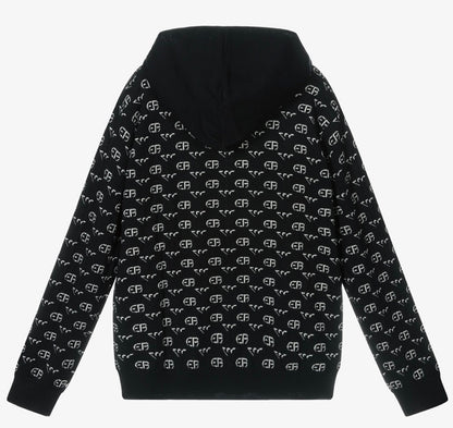 Armani Junior Allover Logo Zip Hooded Cardigan