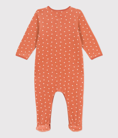 Petit Bateau Baby Girl Front Snap Velour Heart Print Footie