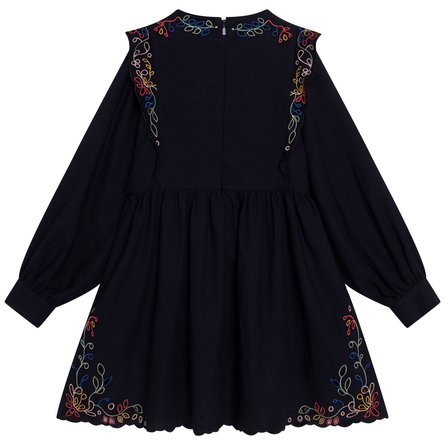 Chloe LS Twill Dress w/ Floral Embroidery