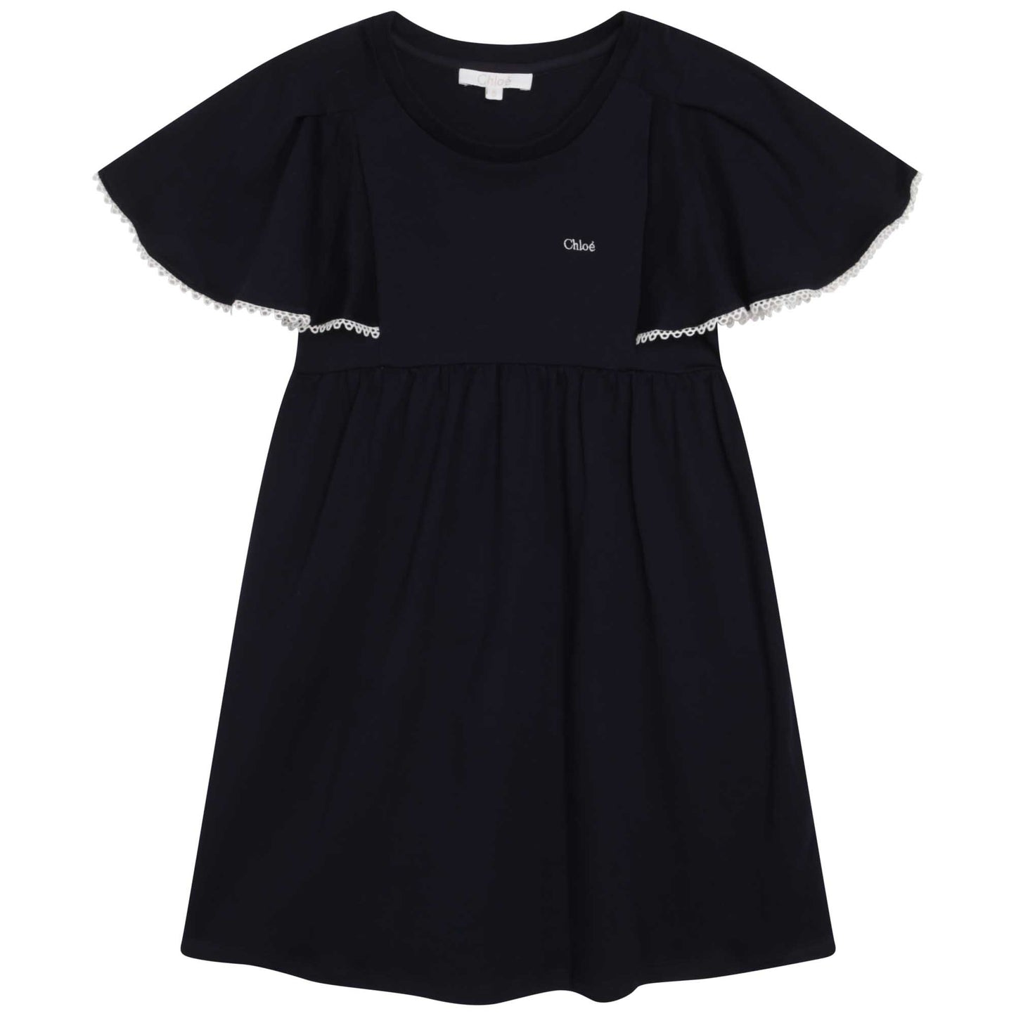 Chloe Short Sleeved Flounce Dress w/ Lace Detail