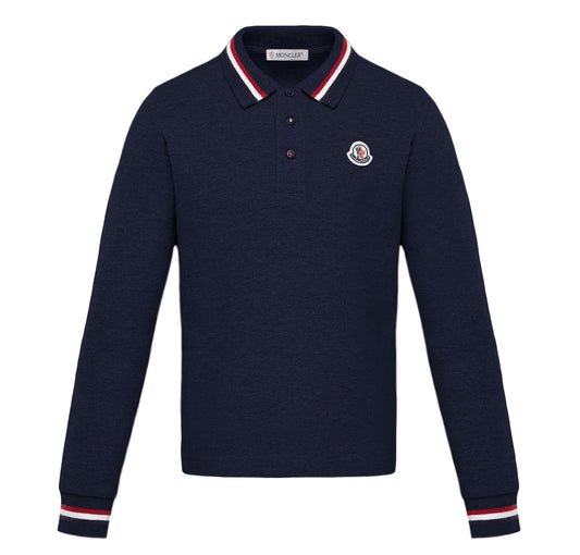 Moncler Long Sleeve Flag Stripe Polo