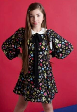 Paisley Floral Print Dress w/ White Collar