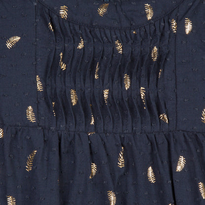 Lili Gaufrette Gopal Gold Leaves Print Dress