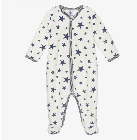 Petit Bateau Baby Front Snap Star Velour Footie