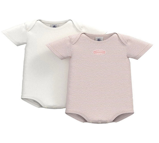 Petit Bateau Girls 2PK Solid and Striped Bodysuit