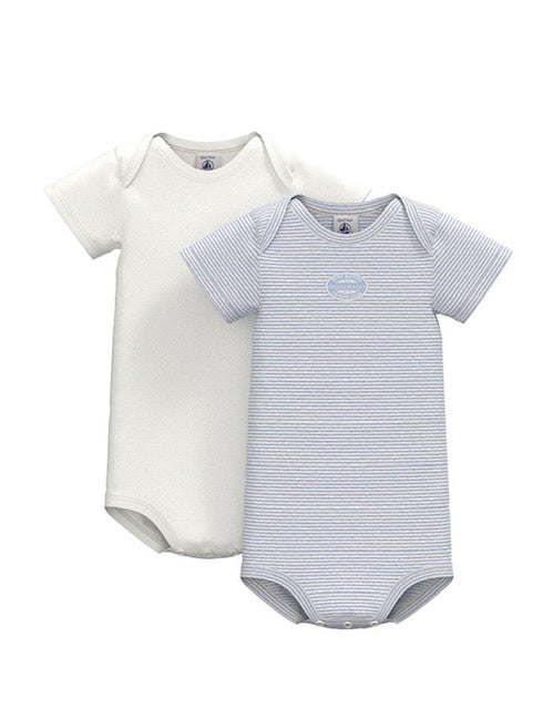 Petit Bateau Boys 2PK Solid and Striped Bodysuit