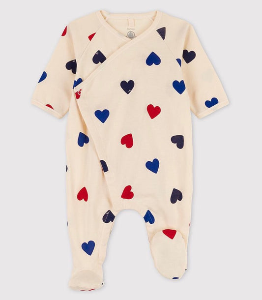 Petit Bateau Baby Side Snap Heart Print Footie